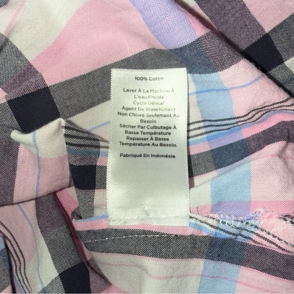 TALBOTS CLASSIC COTTON SHIRT - SERENITY GREY PLAID / PINK Women’s Large - Picture 7 of 13